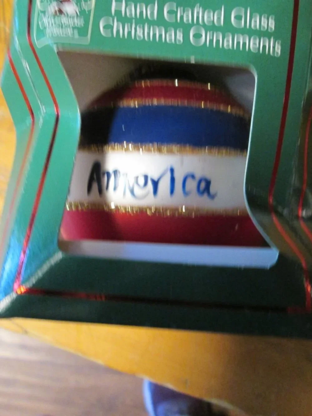In box Christmas House Glass glitter handcrafted ornament God Bless America